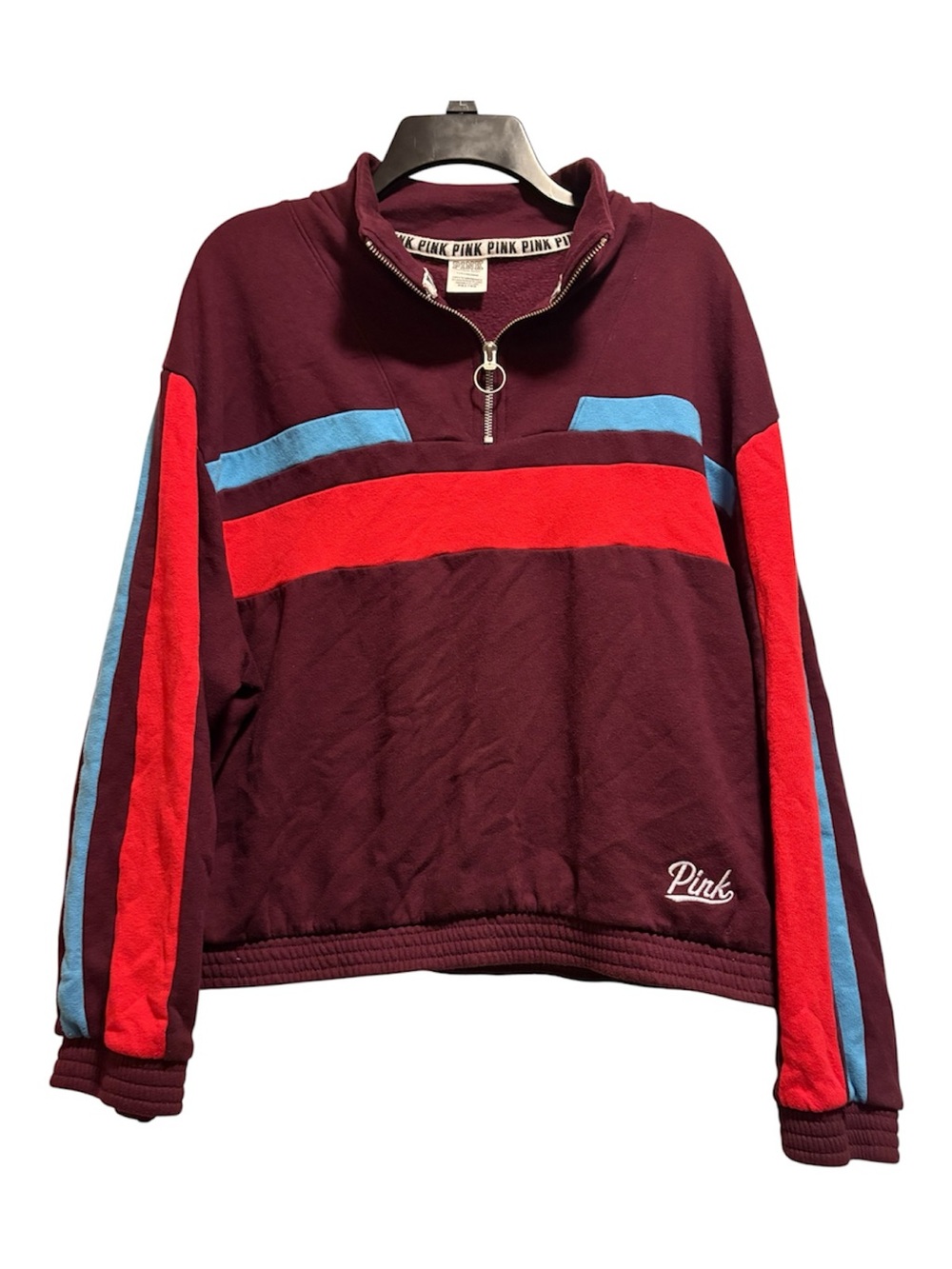 PINK Victoria's Secret Maroon Half-Zip Sweatshirt with Stripes Women’s Size L